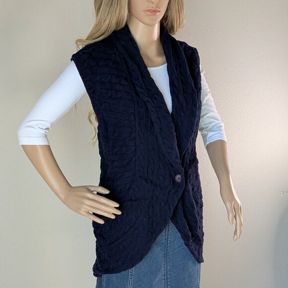 Tommy Hilfiger Knit Vest Navy Blue Cotton Long Shrug Sleeveless Size Large - Picture 4 of 15